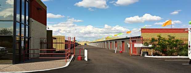 Gated entrance to outdoor storage units in a clean area