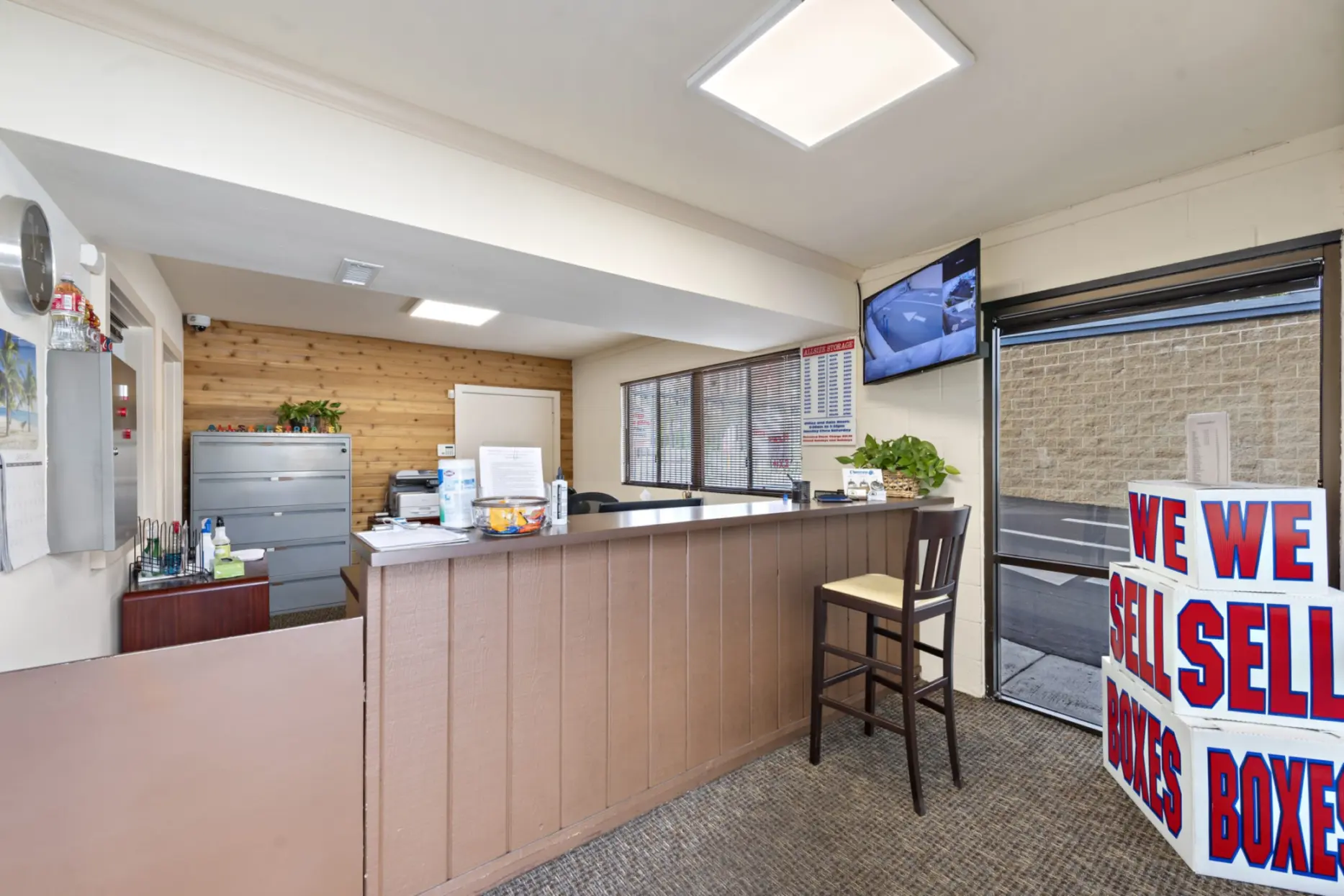 The interior of the Allsize Self Storage facility lobby.