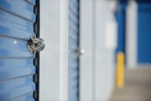 Outdoor view of storage unit lock
